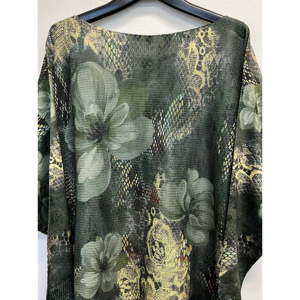 L143 Loowie Olive Floral Lace Round Neck Knit Printed Sweater One Size